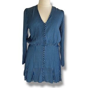 Veronica Beard Dress Riggins Blue Floral Mini V Neck Longsleeve Size 16 NWT